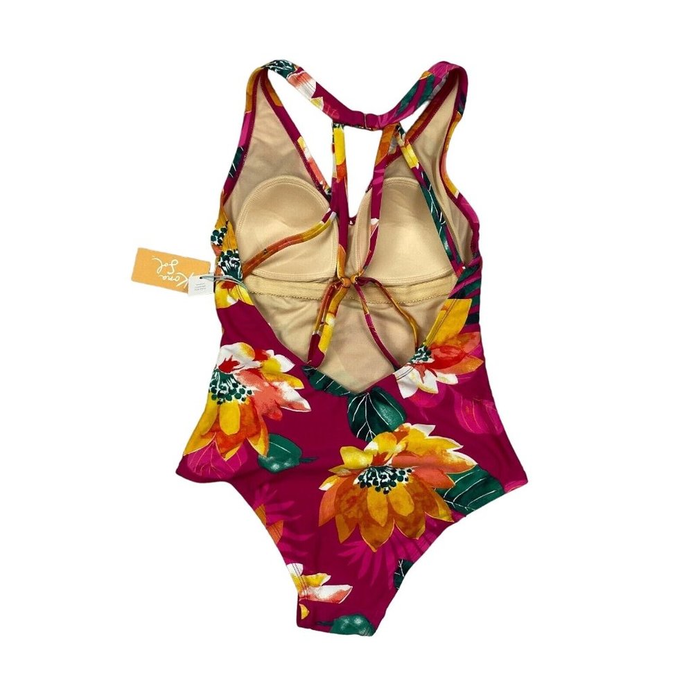 Kona Sol One Piece Swimsuit Size Small Womens Tropical Floral Pink V Neck - Picture 5 of 9